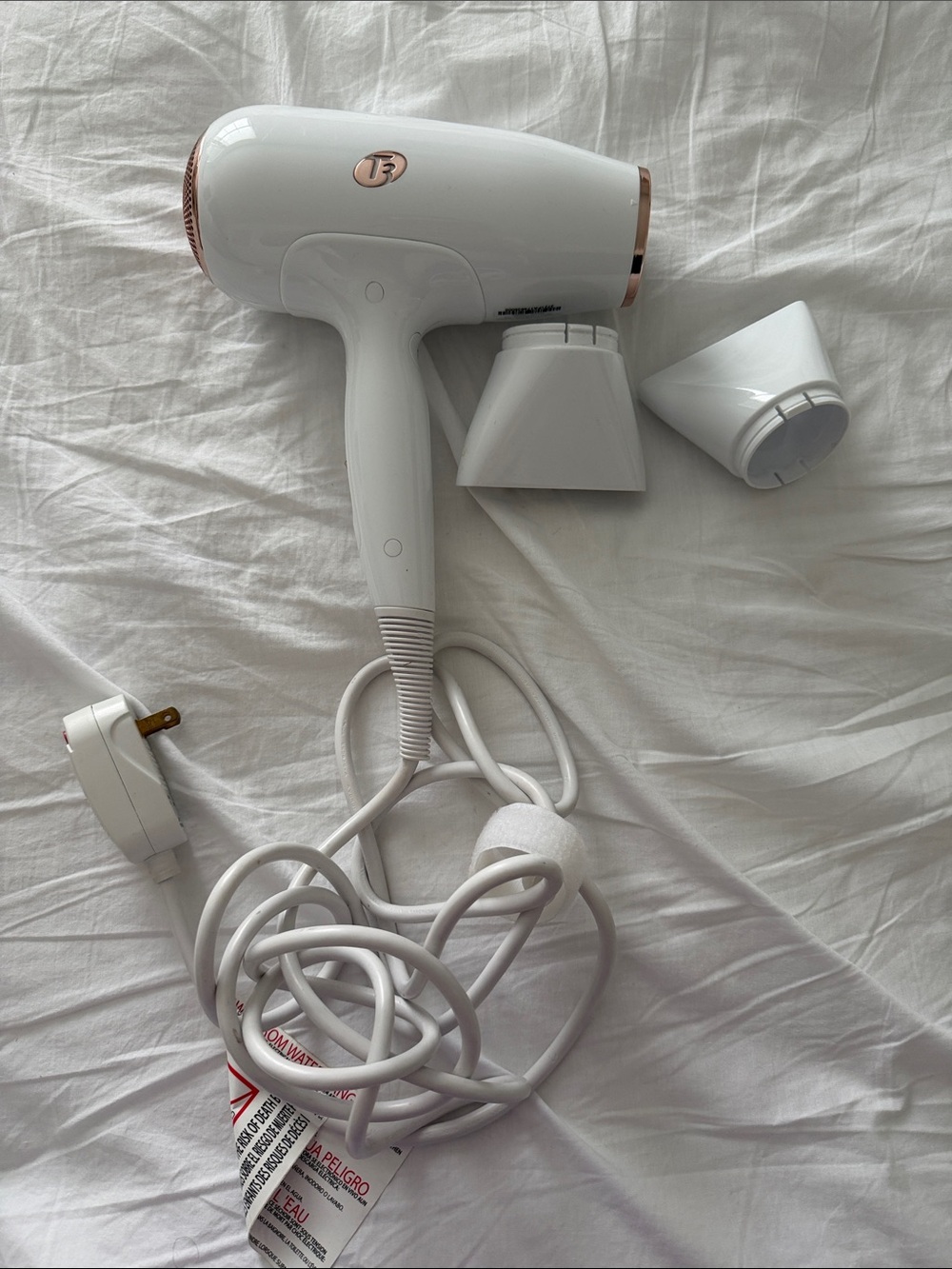 T3 White Hair Dryer with Rose Gold Accents
